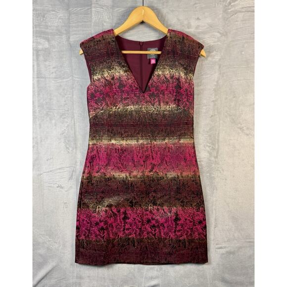 NWT Vince Camuto Embossed Jacquard Pink Gold Metallic Sleeveless Shift Dress 2 - Picture 1 of 9